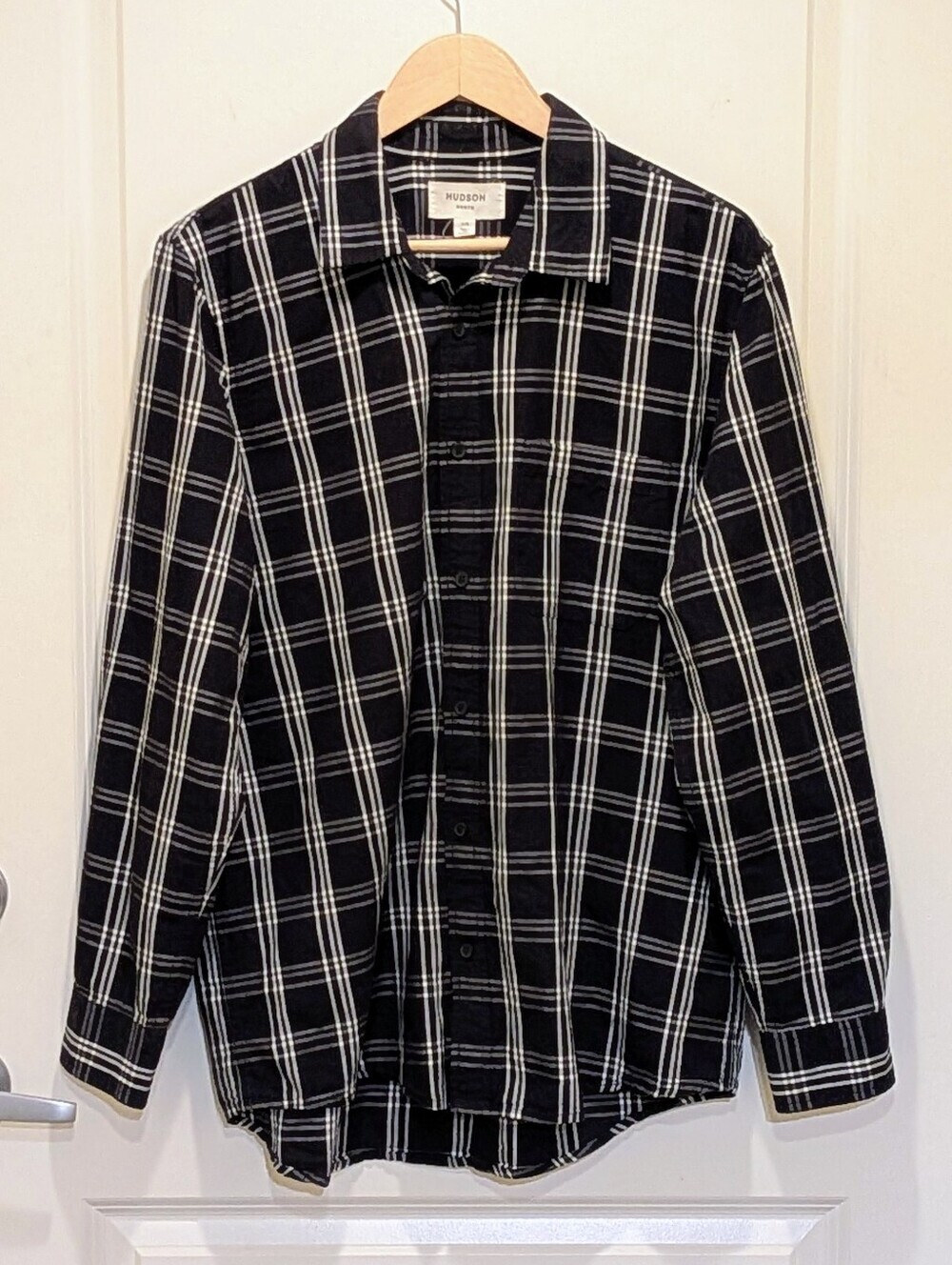 EUC Hudson North L Black and White Plaid Cotton Button Down Shirt